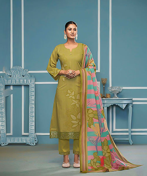 Green Lawn Cotton Casual Wear Salwar Kameez