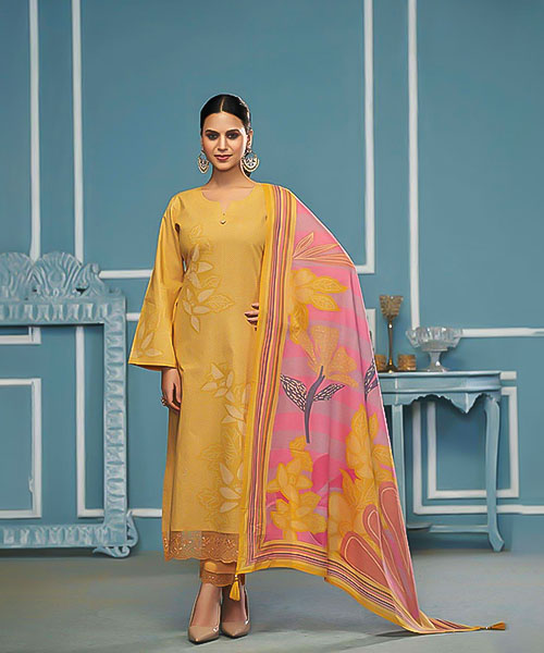 Yellow Lawn Cotton Casual Wear Salwar Kameez