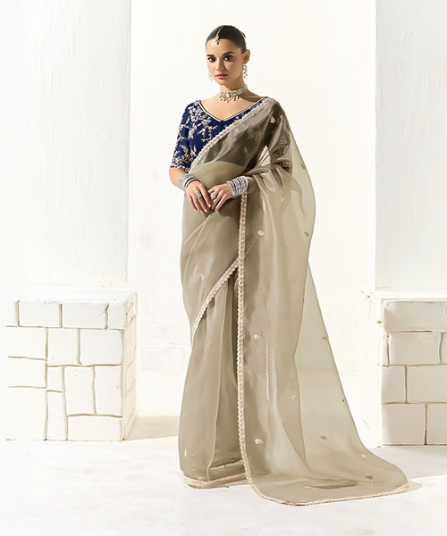 Grey  Organza Tissue Party Wear Saree in newport
