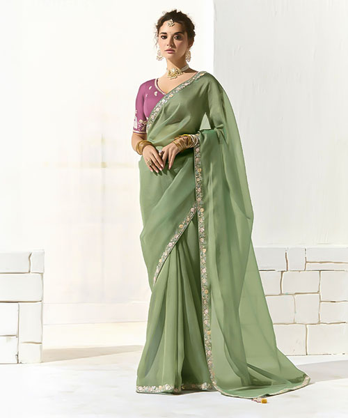 Green  Organza Tissue Party Wear Saree in newport