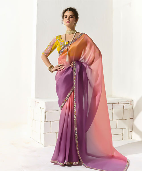 Orange  Organza Tissue Party Wear Saree