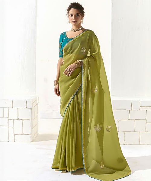 Green  Organza Tissue Party Wear Saree in newport