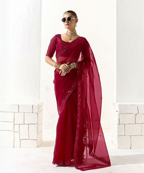 Red Organza Tissue Party Wear Saree in newport