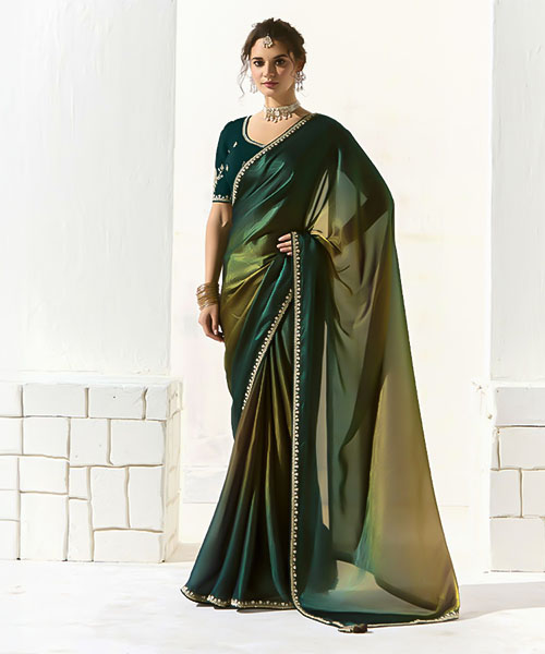 Green Organza Tissue Party Wear Saree in newport