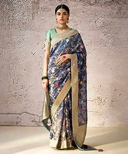 Blue Banarshi silk Partywear Saree