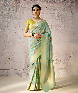 Sky blue Banarshi silk Partywear Saree