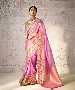 Pink Banarshi silk Partywear Saree