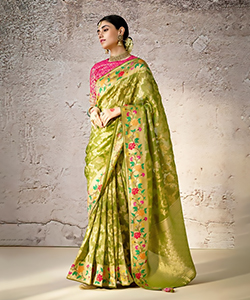 Sea green Banarshi silk Partywear Saree