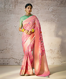 Pink Banarshi silk Partywear Saree