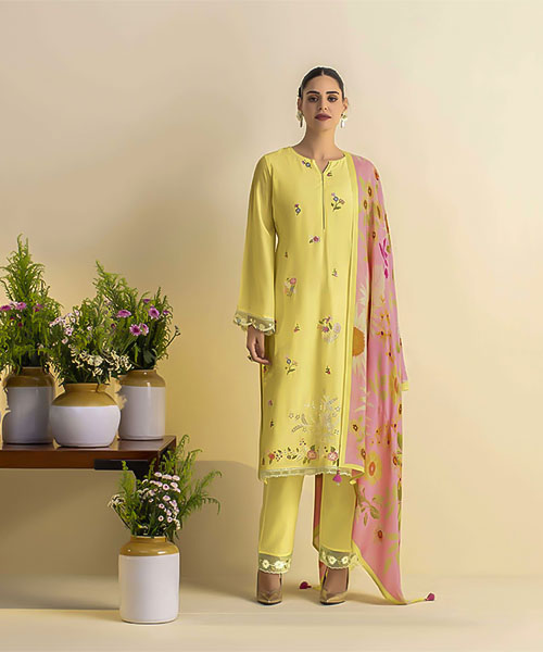 Yellow Lawn Party Wear Salwar Kameez in hereford
