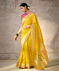 Yellow Banarshi silk Partywear Saree