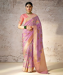 Purple Banarshi silk Partywear Saree