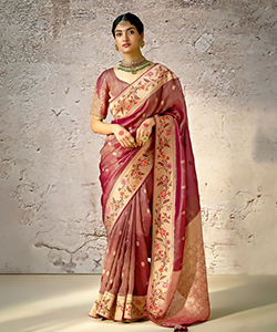 Wine Banarshi silk Partywear Saree