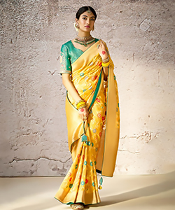 Yellow Banarshi silk Partywear Saree