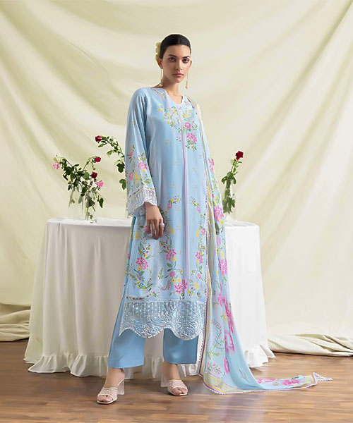 Blue Muslin Party Wear Salwar Kameez