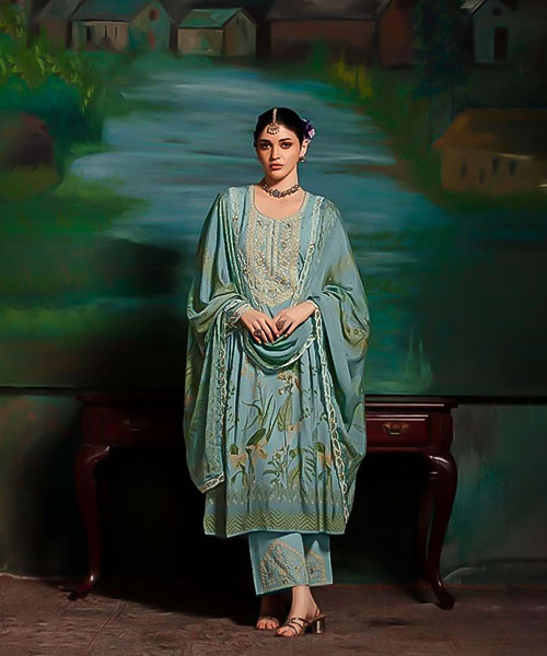 Cyan Muslin Party Wear Salwar Kameez