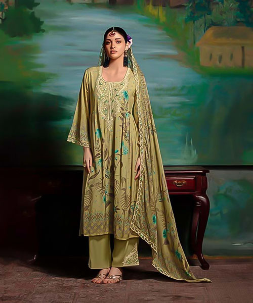 Green Muslin Party Wear Salwar Kameez