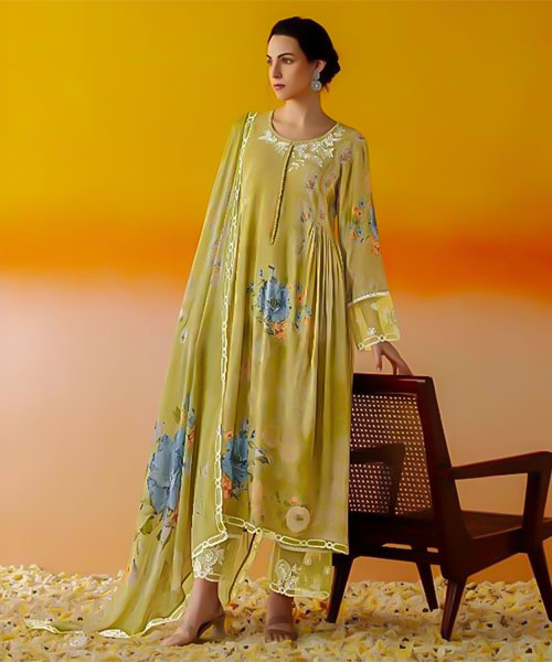 Yellow Muslin Party Wear Salwar Kameez in austin