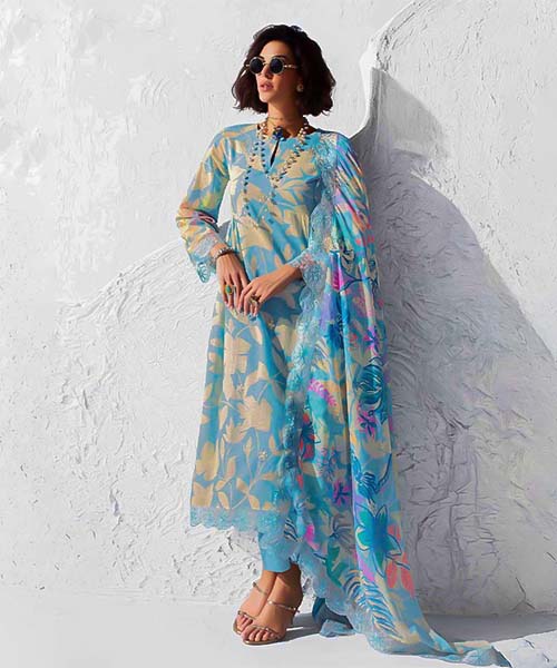 Blue Linen Party Wear Salwar Kameez in tulsa