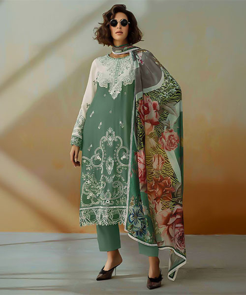 Green  Muslin Party Wear Salwar Kameez in northampton