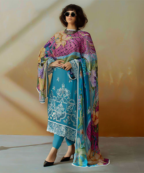 Blue Muslin Party Wear Salwar Kameez in northampton