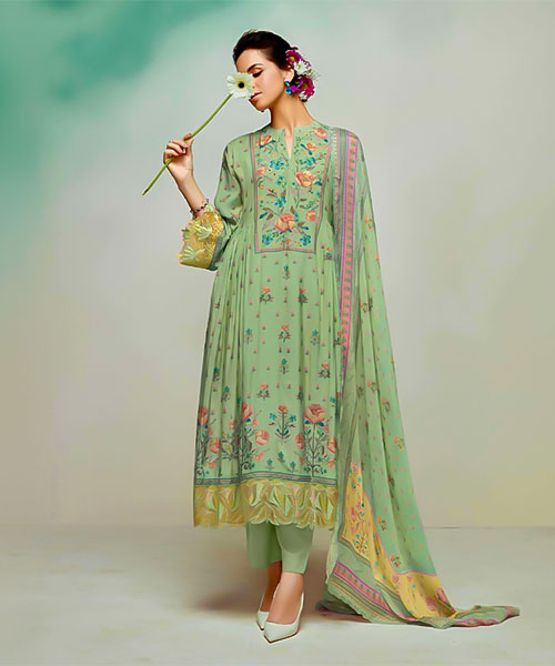 Green Muslin Party Wear Salwar Kameez in seattle