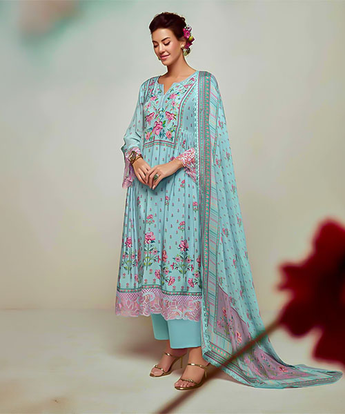 Blue Muslin Party Wear Salwar Kameez in seattle