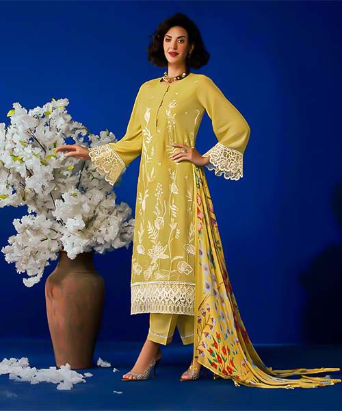 Yellow  Muslin Party Wear Salwar Kameez in fiji