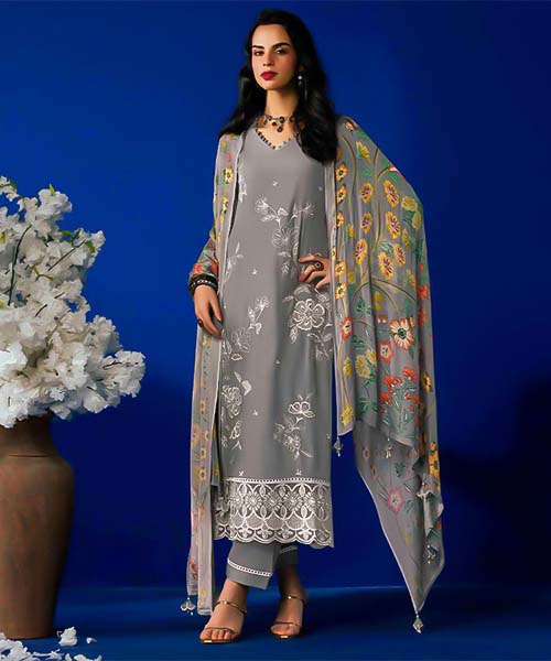 Grey Muslin Party Wear Salwar Kameez in fiji