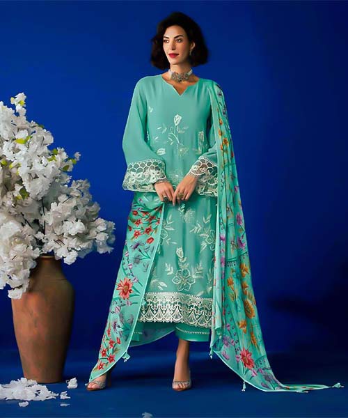 Cyan Muslin Party Wear Salwar Kameez in fiji