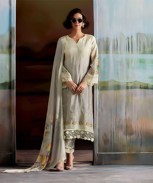 Grey  Muslin  Party Wear Salwar Kameez