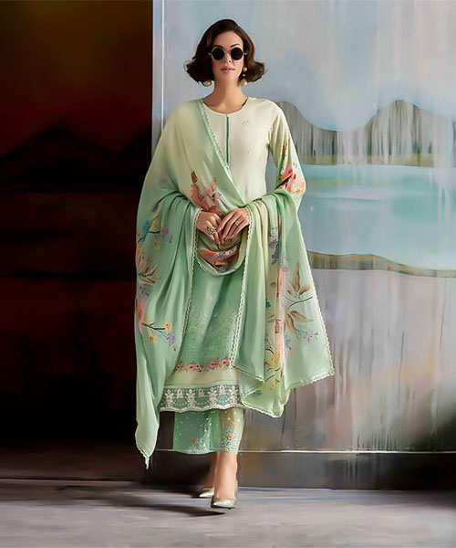 Green  Muslin  Party Wear Salwar Kameez