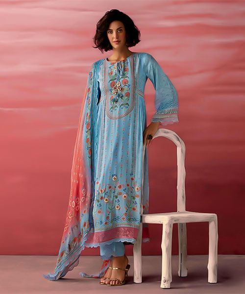 Blue Muslin Party Wear Salwar Kameez in san jose