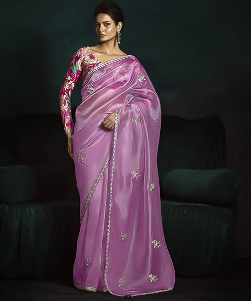 Pink Satin Silk Party Wear Saree