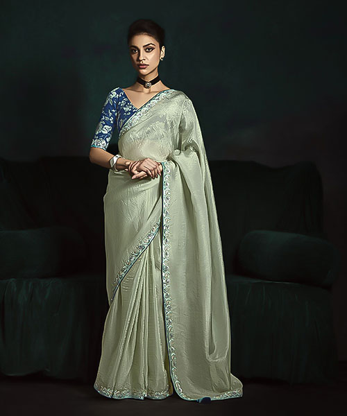 Silver Satin Silk Party Wear Saree