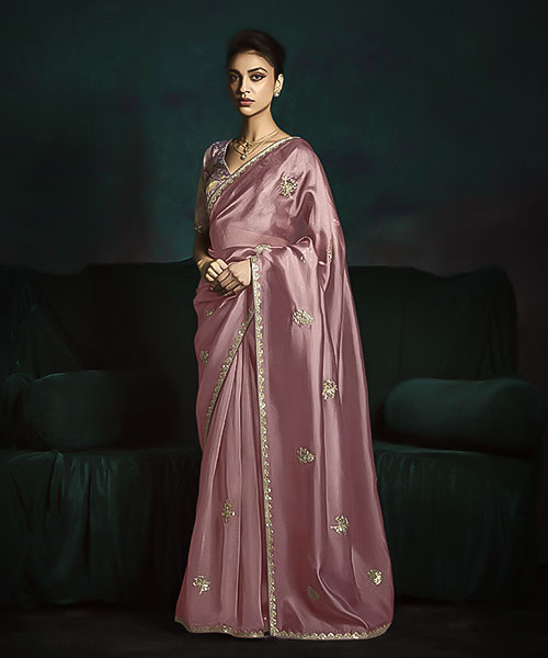 Dark Pink Satin Silk Designer Saree