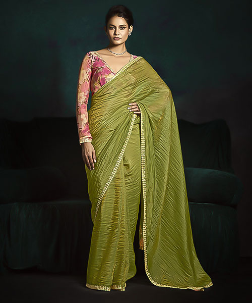 Green Satin Silk Party Wear Saree