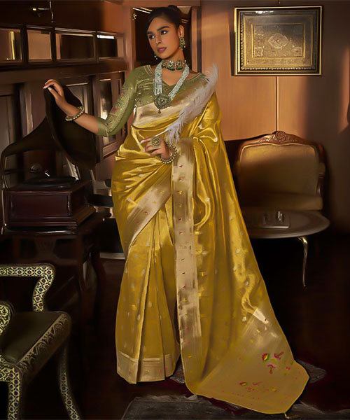 Yellow Tissue Designer Saree in hereford