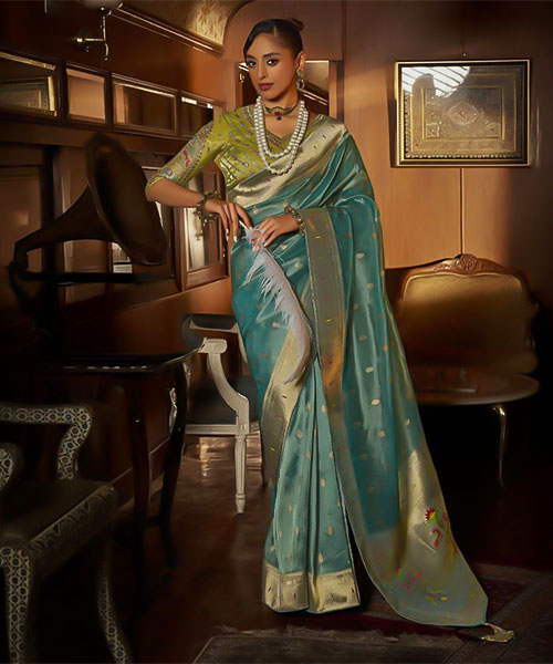 Cyan Tissue Designer Saree in hereford