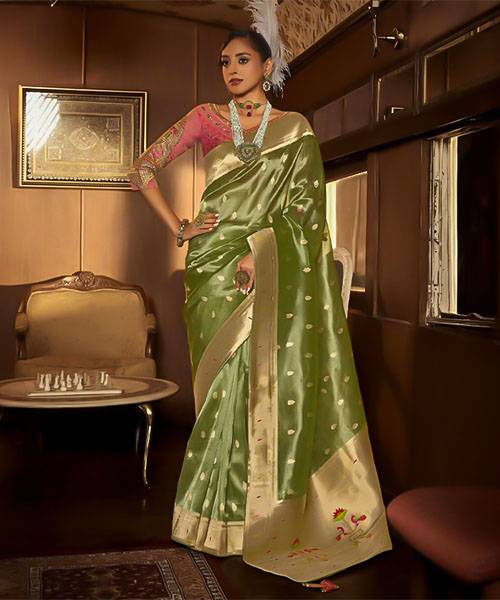 Green  Tissue Designer Saree in hereford