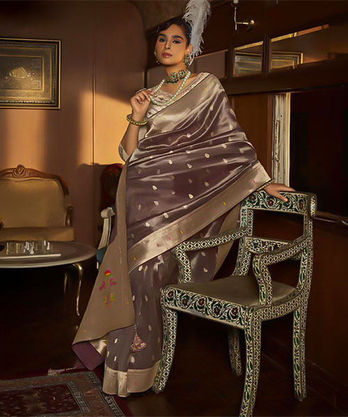 Grey Tissue Designer Saree in hereford