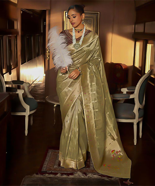 Green  Tissue Designer Saree in hereford