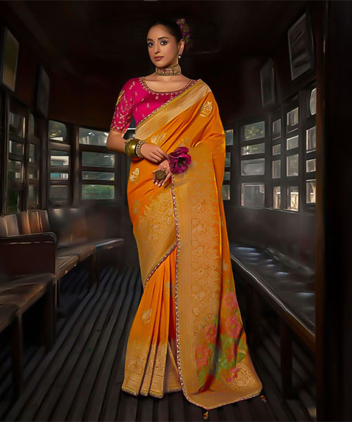 Orange Viscose Silk Designer Saree in northampton