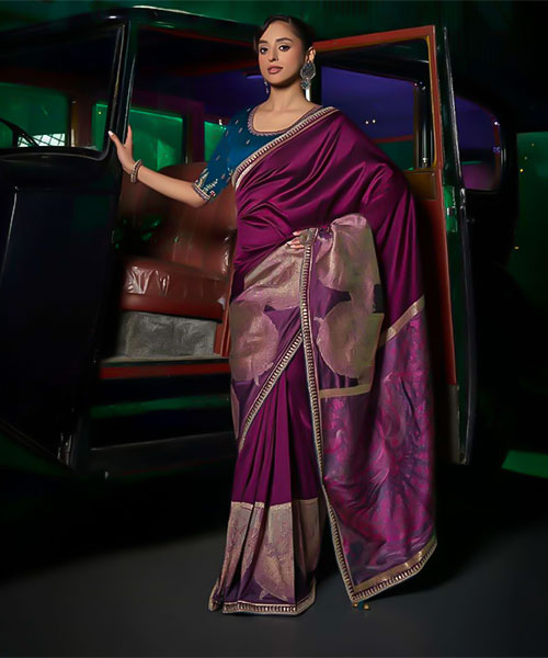 Violet  Silk Party Wear Saree in united kingdom