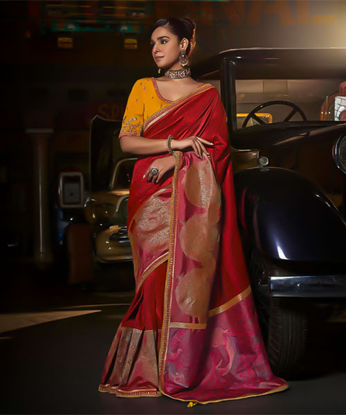 Red Silk Party Wear Saree in united kingdom