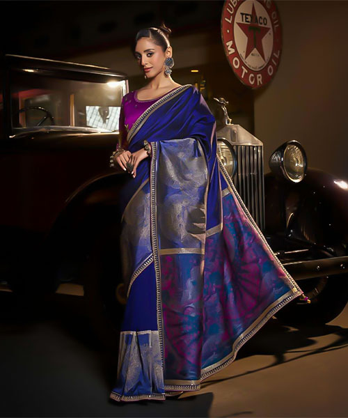Blue Silk Party Wear Saree in united kingdom
