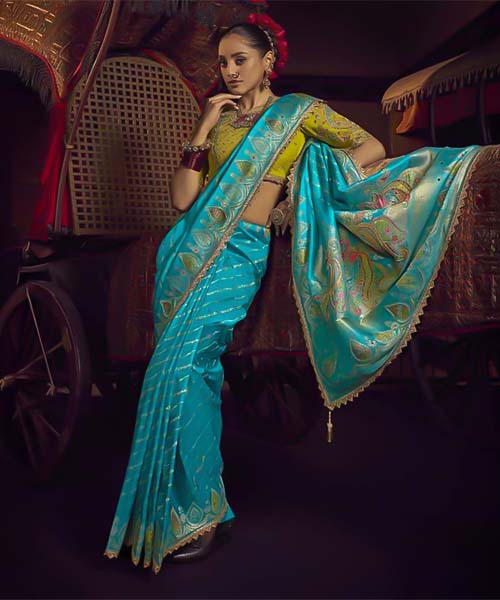 Blue  Viscose Dola Silk  Designer Saree in walsall