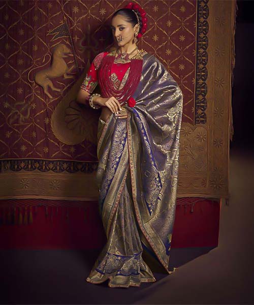 Violet  Viscose Dola Silk  Designer Saree