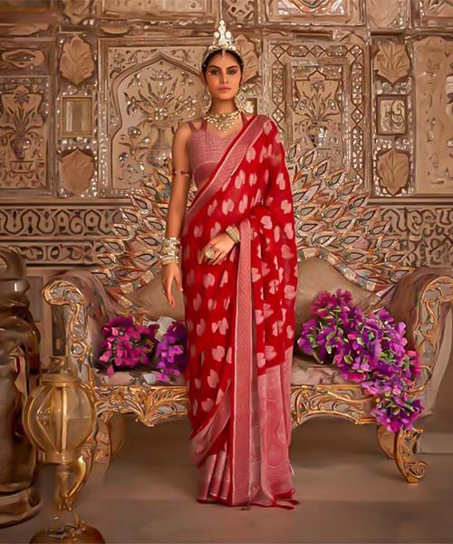 Red  Georgette Casual Wear Saree in ipswich