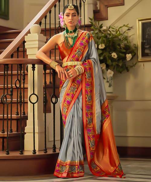 Grey Banarasi Silk Designer Saree in northampton